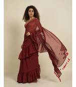 Suta Maroon Striped Ruffle Saree