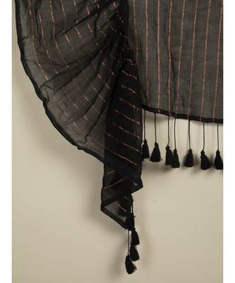 Suta Black  Gold-Toned Striped Zari Saree 2