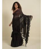 Suta Black  Gold-Toned Striped Zari Saree