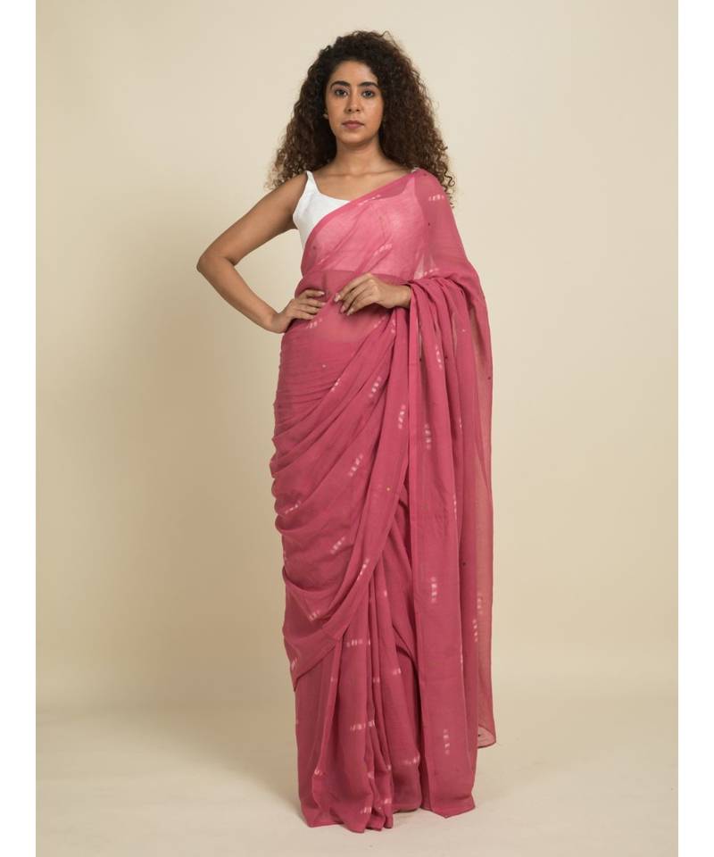 Suta Pink  White Shibori Cotton Saree