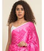 Suta Pink  White Bandhani Saree