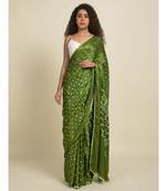 Suta Olive Green  White Tie and Dye Saree