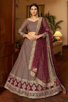 Maroon Color embroidered Work Lehenga Choli With Dupatta Set