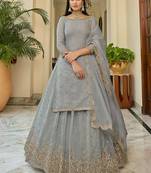 grey organza Material Lehenga Choli With Dupatta