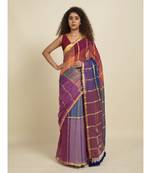 Suta Red  Purple Checked Pure Cotton Saree