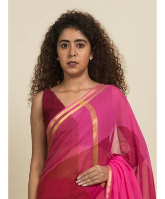 Suta Maroon  Pink Colourblocked Zari Pure Cotton Saree 2