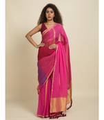 Suta Maroon  Pink Colourblocked Zari Pure Cotton Saree