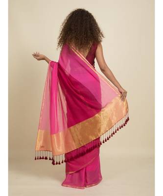 Suta Maroon  Pink Colourblocked Zari Pure Cotton Saree 5