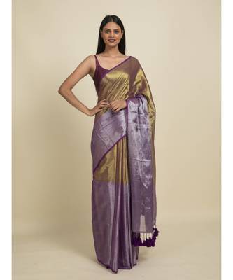 Suta Purple  Gold-Toned Zari Saree 4