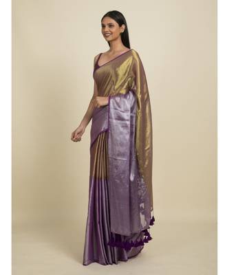 Suta Purple  Gold-Toned Zari Saree 5