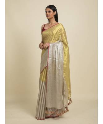 Suta Gold-Toned  Silver-Toned Zari Saree 5