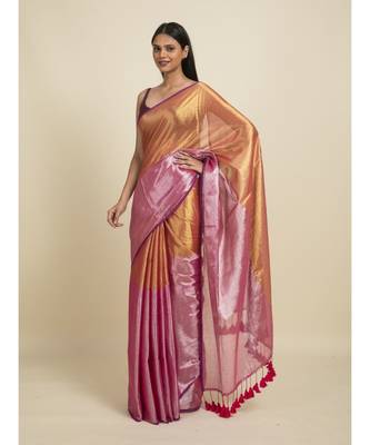 Suta Red  Pink Zari Cotton Saree 1