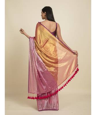 Suta Red  Pink Zari Cotton Saree 5
