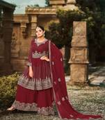 Maroon Georgette Sequined Embroidered Stitched Sharara Suit