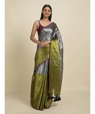 Suta Black  Green Zari Saree 4