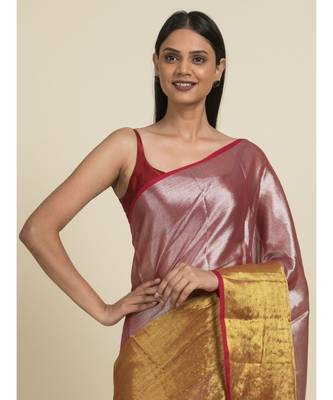 Suta Pink  Gold-Toned Silver Solid Cotton Zari Saree 4