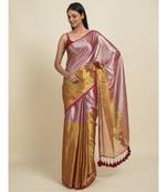 Suta Pink  Gold-Toned Silver Solid Cotton Zari Saree