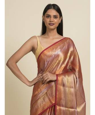 Suta Maroon  Gold-Toned Striped Saree 3