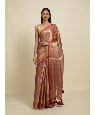 Suta Maroon  Gold-Toned Striped Saree 4