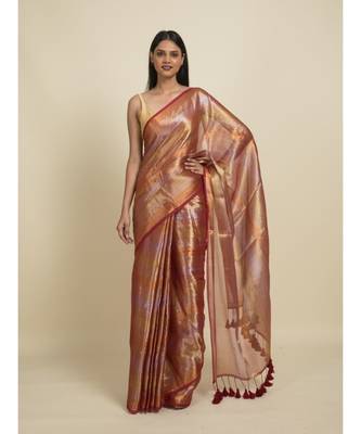 Suta Maroon  Gold-Toned Striped Saree 1