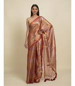 Suta Maroon  Gold-Toned Striped Saree