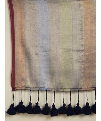 Suta Blue  Green Striped Zari Selvedge Saree 2