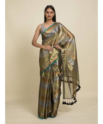 Suta Grey  Gold-Toned Striped Saree 1