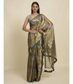 Suta Grey  Gold-Toned Striped Saree