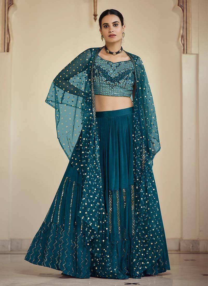 green crepe Material Hand Work Lehenga Choli Dupatta