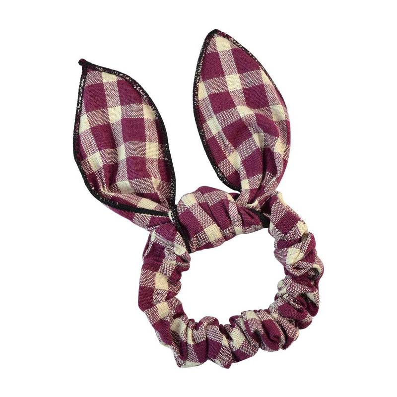 Checked Maroon Fabric Hair Rubber Band for Women SARAH 558409