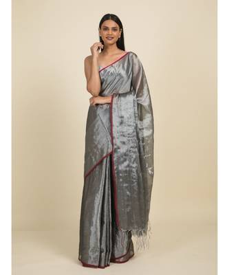 Suta Black  Silver-Toned Zari Saree 1