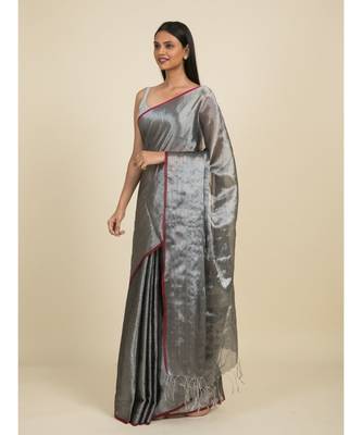 Suta Black  Silver-Toned Zari Saree 3