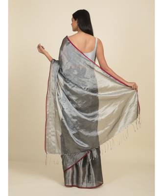 Suta Black  Silver-Toned Zari Saree 5
