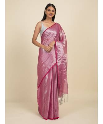 Suta Pink  Silver-Toned Zari Saree 1