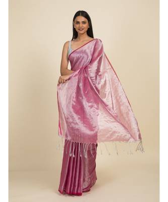 Suta Pink  Silver-Toned Zari Saree 2