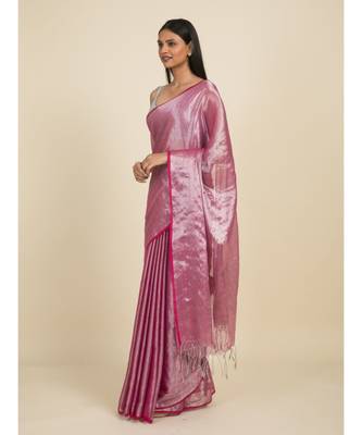 Suta Pink  Silver-Toned Zari Saree 3