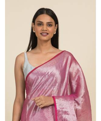 Suta Pink  Silver-Toned Zari Saree 4
