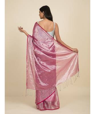Suta Pink  Silver-Toned Zari Saree 5