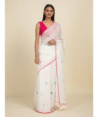 Suta White Floral Printed Pure Cotton Saree 1
