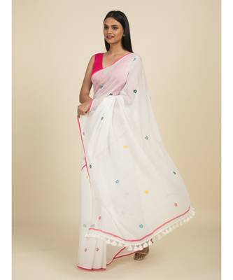 Suta White Floral Printed Pure Cotton Saree 3