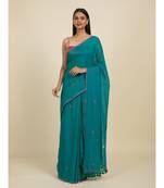 Suta Blue  Red Floral Pure Cotton Saree