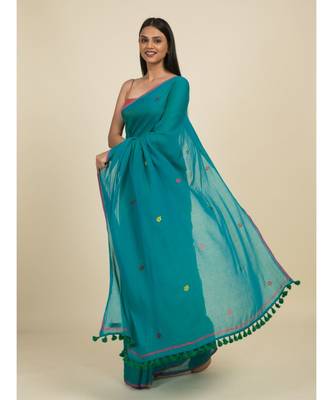 Suta Blue  Red Floral Pure Cotton Saree 2