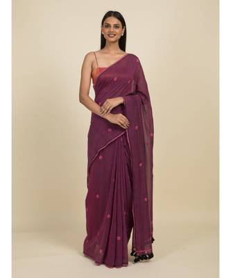Suta Purple Floral Block Printed Pure Cotton Saree 1