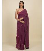 Suta Purple Floral Block Printed Pure Cotton Saree