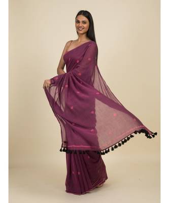 Suta Purple Floral Block Printed Pure Cotton Saree 2