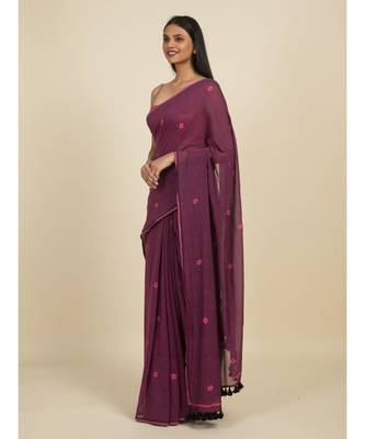 Suta Purple Floral Block Printed Pure Cotton Saree 3
