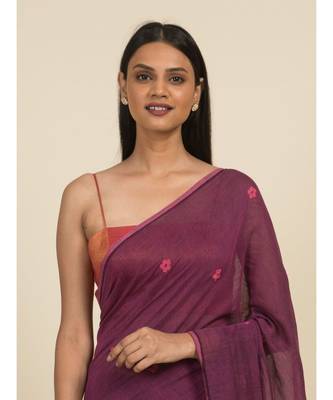 Suta Purple Floral Block Printed Pure Cotton Saree 4
