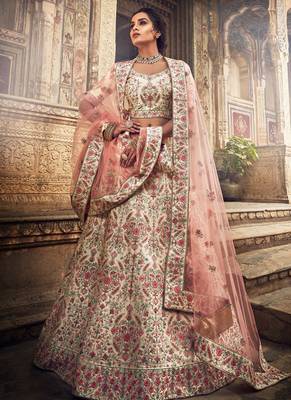 Jute white color cutdana work lehenga choli with net dupatta 2