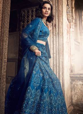 blue color zarkan work lehenga choli with designer dupatta 2