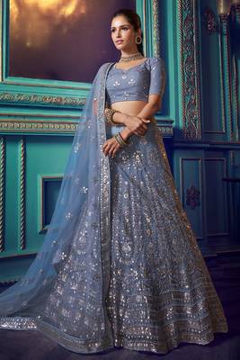 Phenomenal Cloudy grey Soft Net Base Designer Wedding Lehenga Choli 1